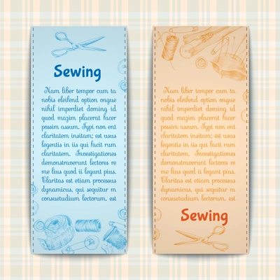 Sewing and needlework accessories sketch vertical banners set isolated vector illustration