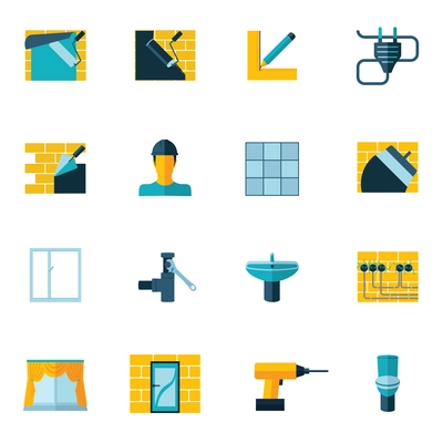 Home repair diy renovation housework icons set flat isolated vector illustration