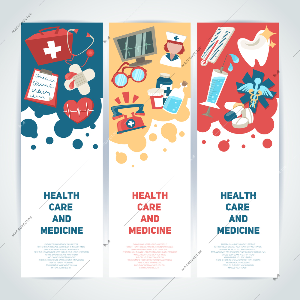 Health care and medicine medical vertical banners set isolated vector illustration