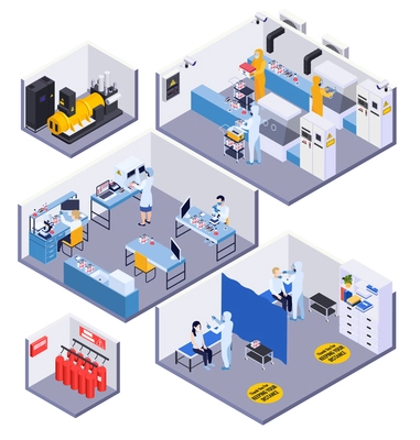 Isometric 3d composition with medical laboratory equipment specialists and patients taking tests vector illustration
