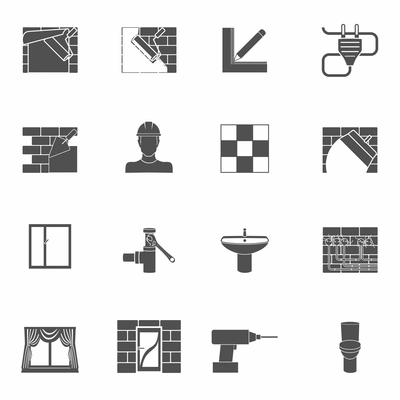 Home repair renovation and construction tools black icons set isolated vector illustration