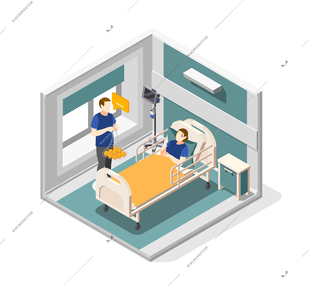 Mutual help isometric concept with medical assistance symbols vector illustration