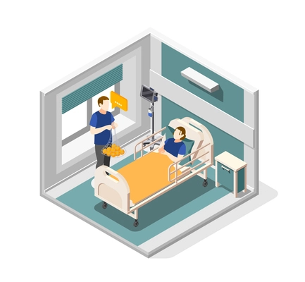 Mutual help isometric concept with medical assistance symbols vector illustration