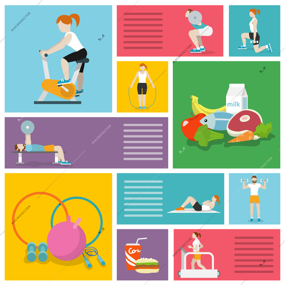 People in gym sport workout exercises decorative icons set isolated vector illustration