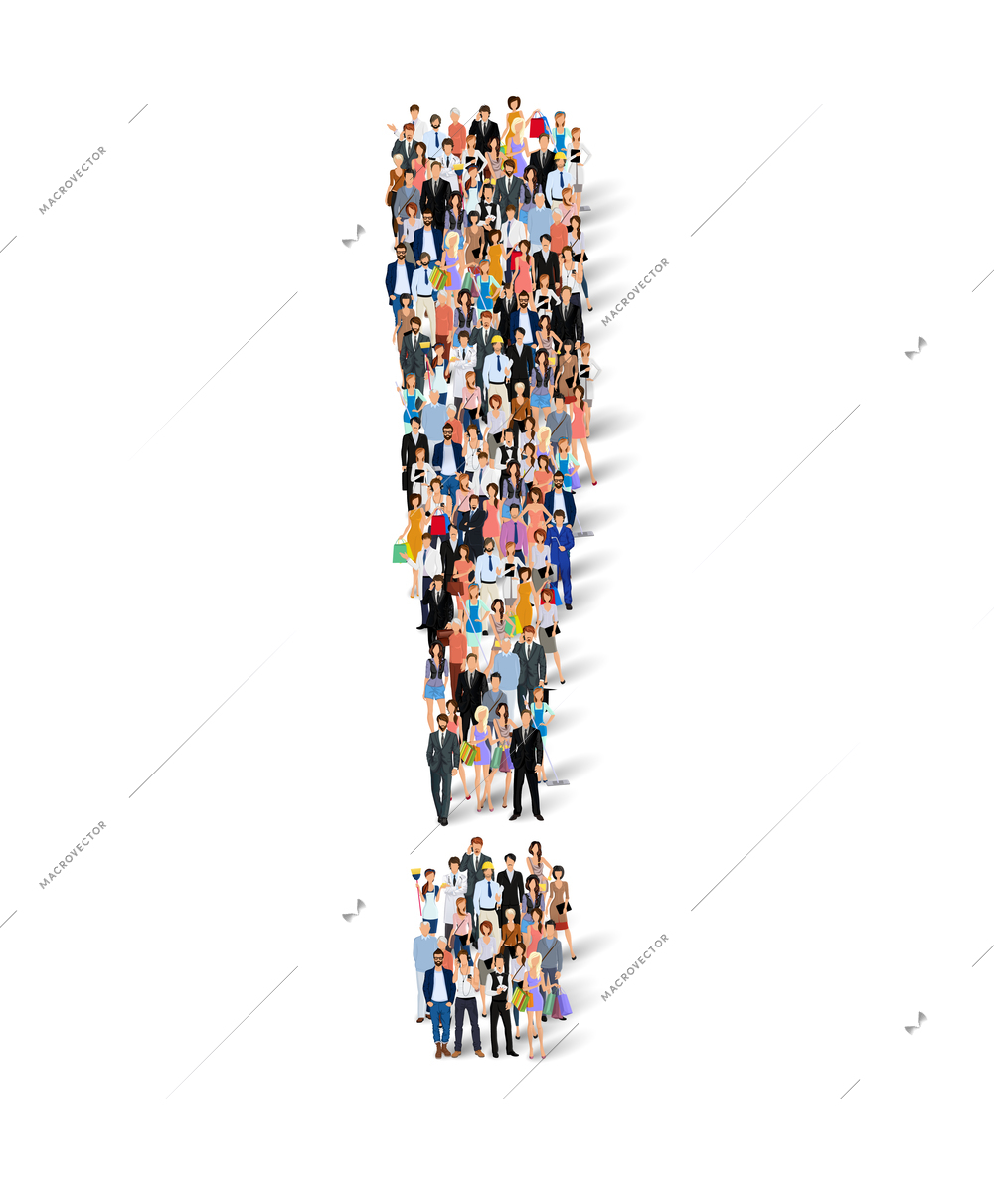 Group crowd of people in exclamation mark shape poster vector illustration