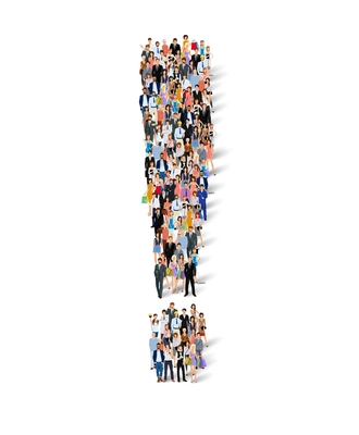 Group crowd of people in exclamation mark shape poster vector illustration