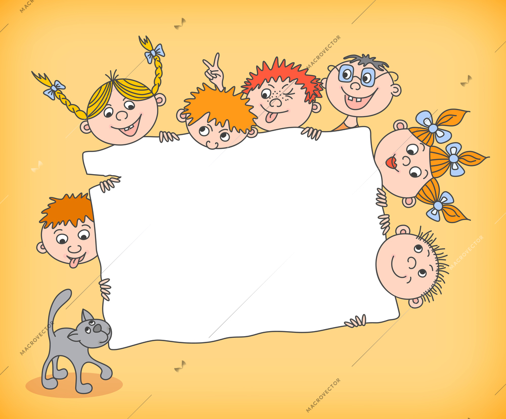 Doodle kids holding blank sign vector illustration