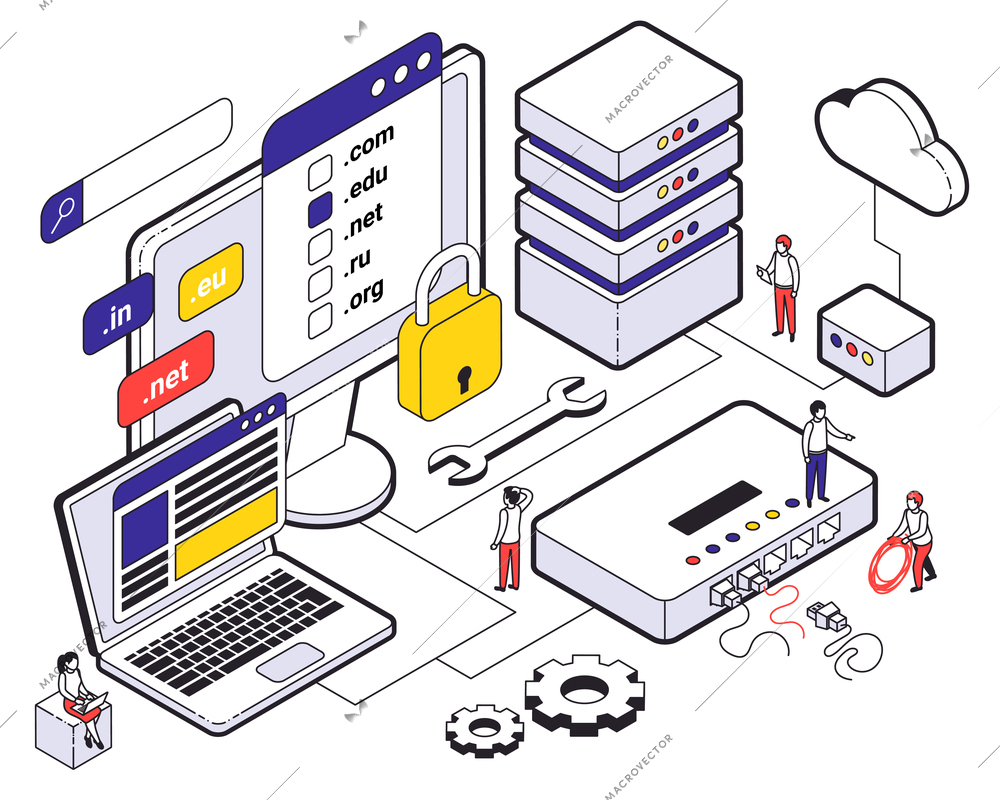 Web hosting isometric colored concept choice of hosting cloud storage for websites vector illustration