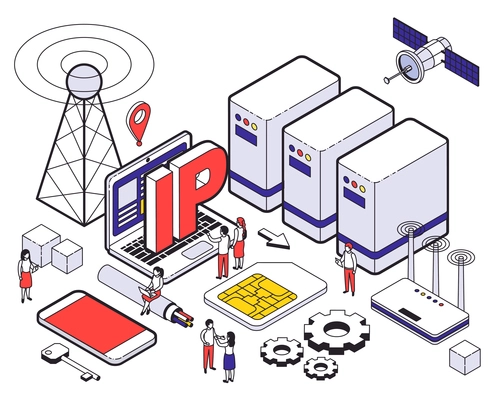 Isometric web hosting colored concept with different elements of hosting and digital tools vector illustration