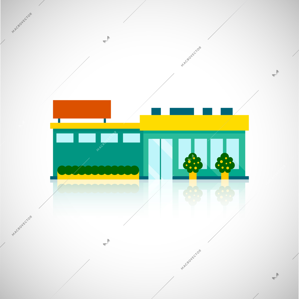 Supermarket icon flat building isolated on white background vector illustration