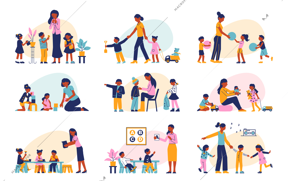 Kindergarten flat composition set isolated vector illustration