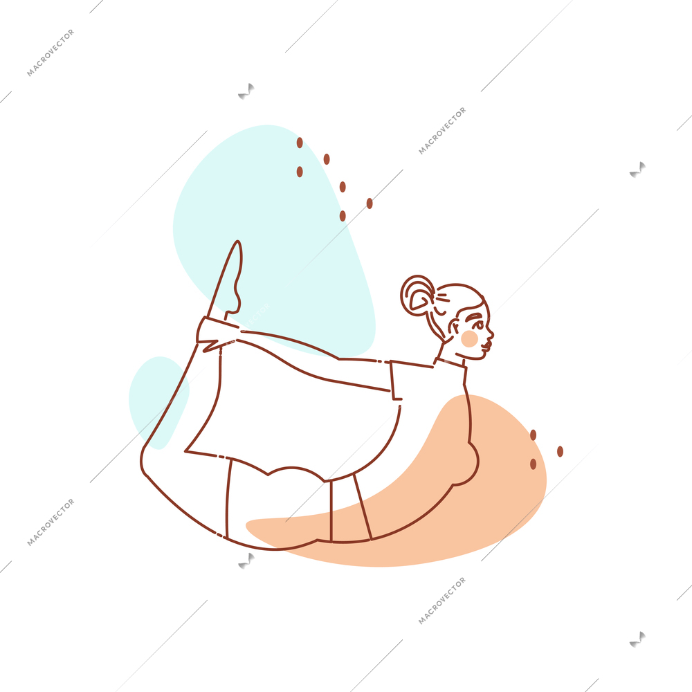 Line art woman yoga color composition with female character in yoga pose vector illustration