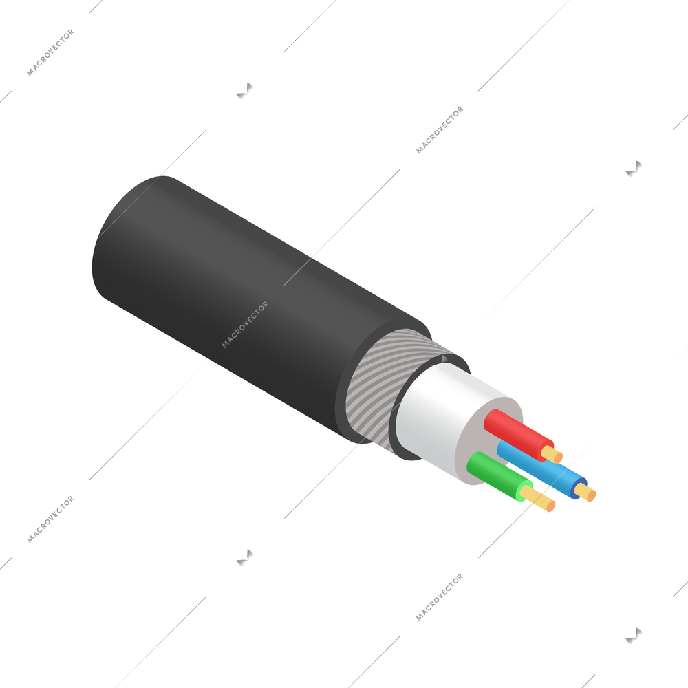 5g high speed internet isometric composition with isolated image of wire with three cords vector illustration