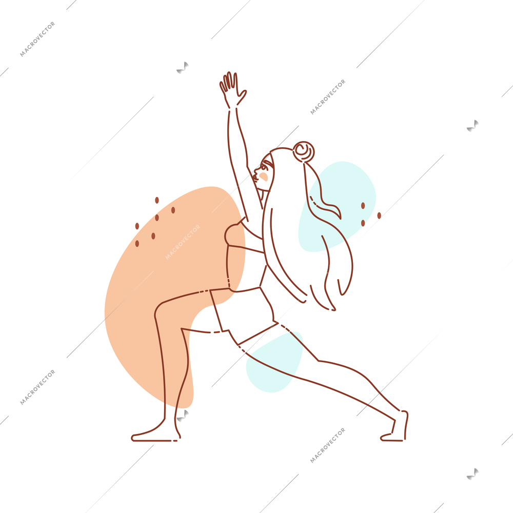 Line art woman yoga color composition with female character in yoga pose vector illustration