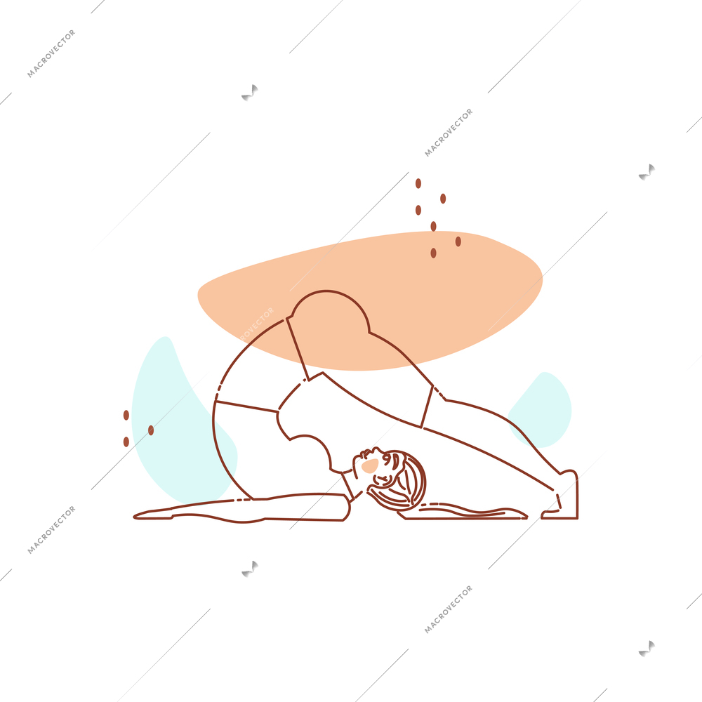 Line art woman yoga color composition with female character in yoga pose vector illustration