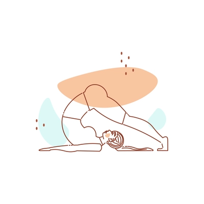 Line art woman yoga color composition with female character in yoga pose vector illustration