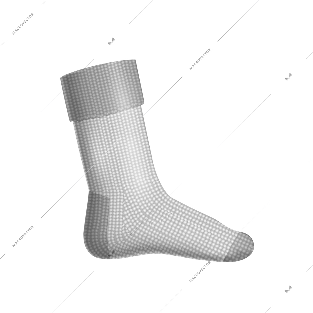 Realistic socks composition with isolated image of grey sock with mid calf on blank background vector illustration