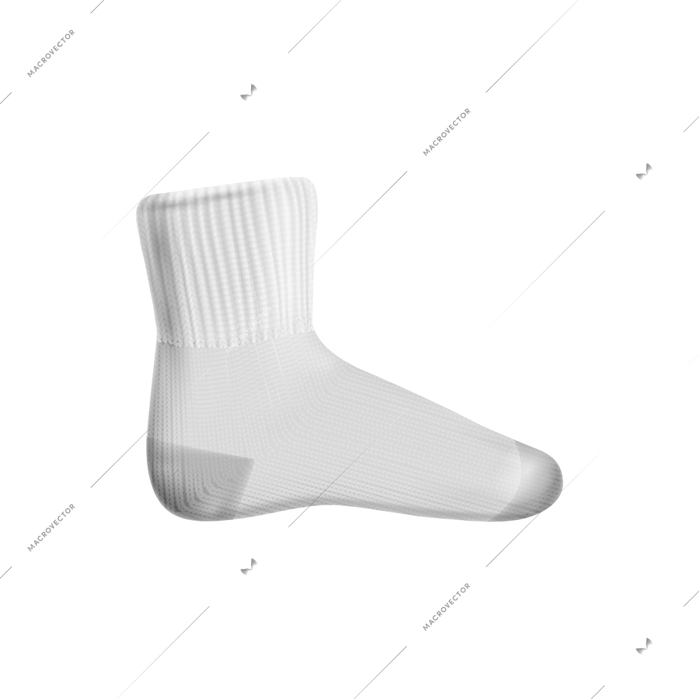 Realistic socks composition with isolated image of grey sock on blank background vector illustration