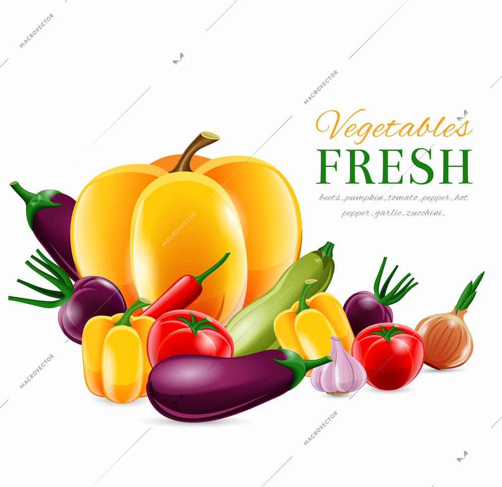 Food fresh vegetables realistic group poster vector illustration