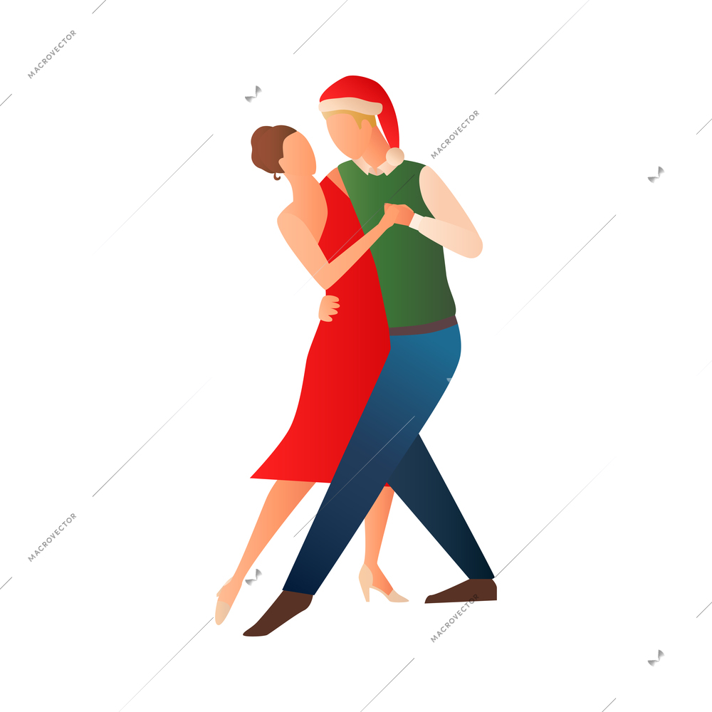 Christmas gradient flat composition with dancing couple characters vector illustration