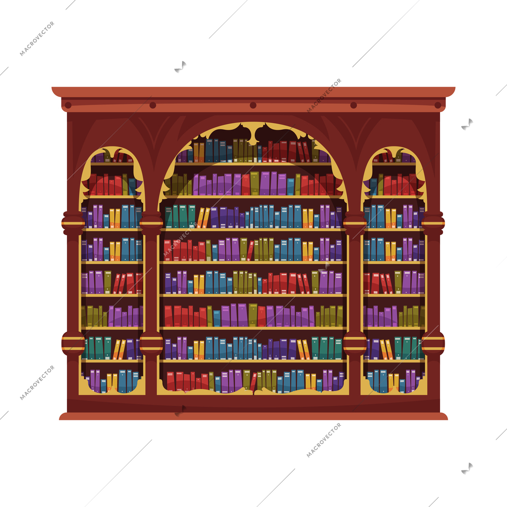 Old library interior composition with isolated image of antique cabinet with books vector illustration