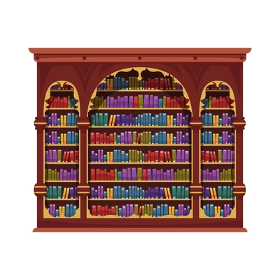 Old library interior composition with isolated image of antique cabinet with books vector illustration