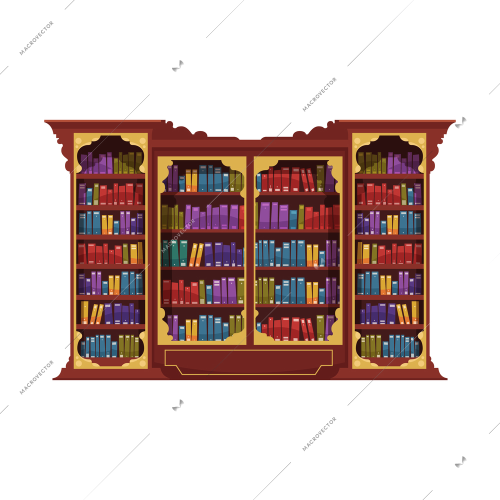 Old library interior composition with isolated image of cabinet rack filled with vintage books vector illustration