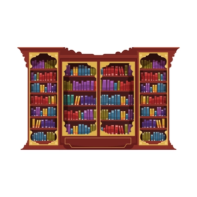 Old library interior composition with isolated image of cabinet rack filled with vintage books vector illustration