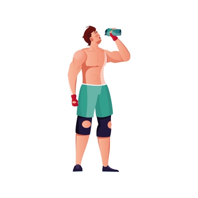 Bodybuilding composition with isolated human character of muscular man drinking from cup vector illustration