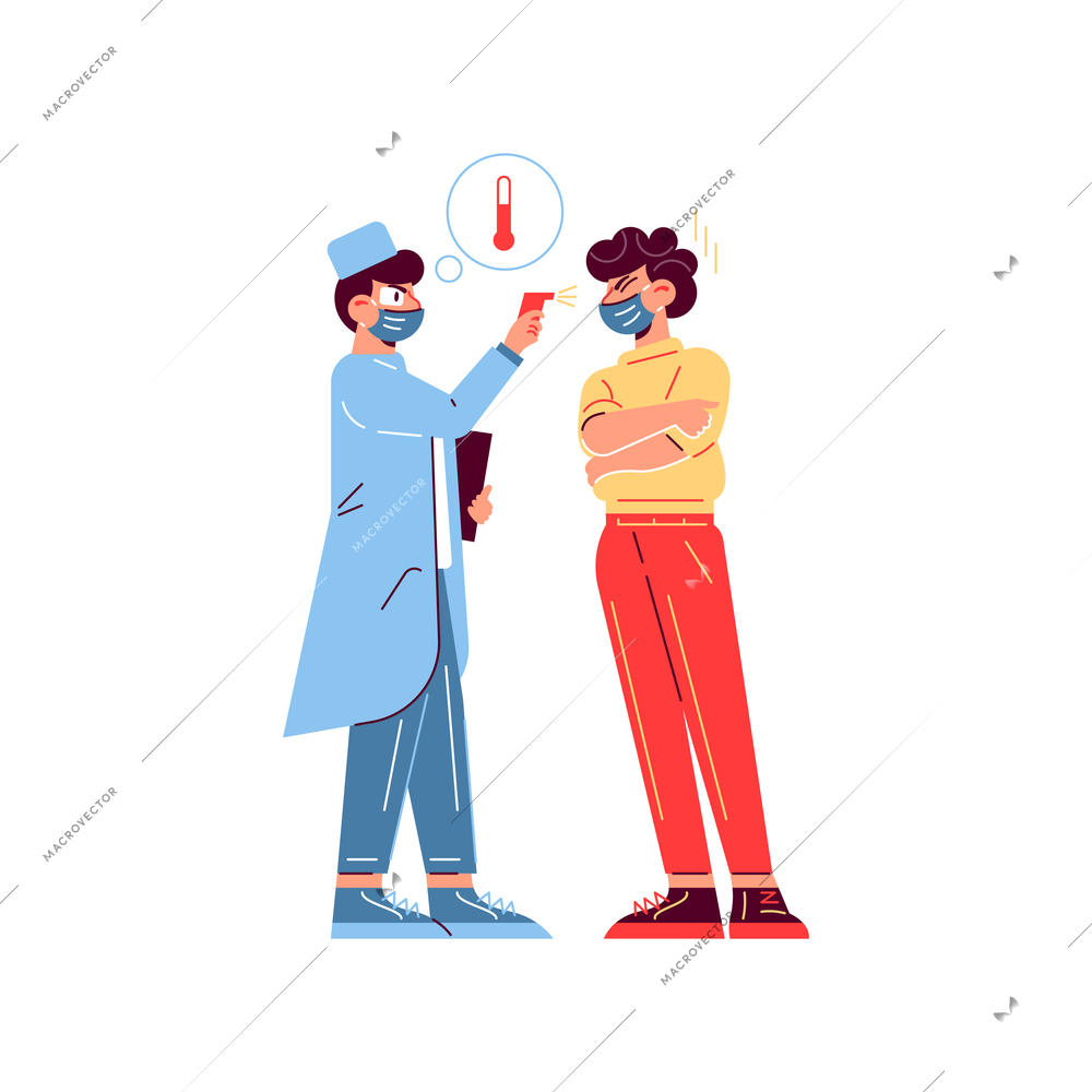 Hospital medicine doctor patient composition with character of doctor checking patients body temperature vector illustration