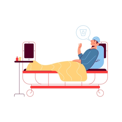 Hospital medicine doctor patient composition with character of patient lying on hospital bed vector illustration