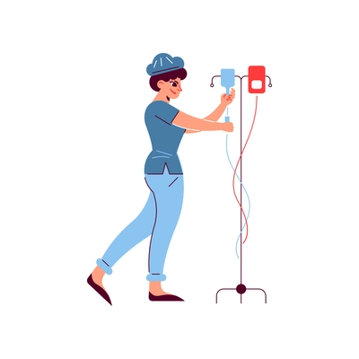 Hospital medicine doctor patient composition with character of nurse moving glass dropper vector illustration