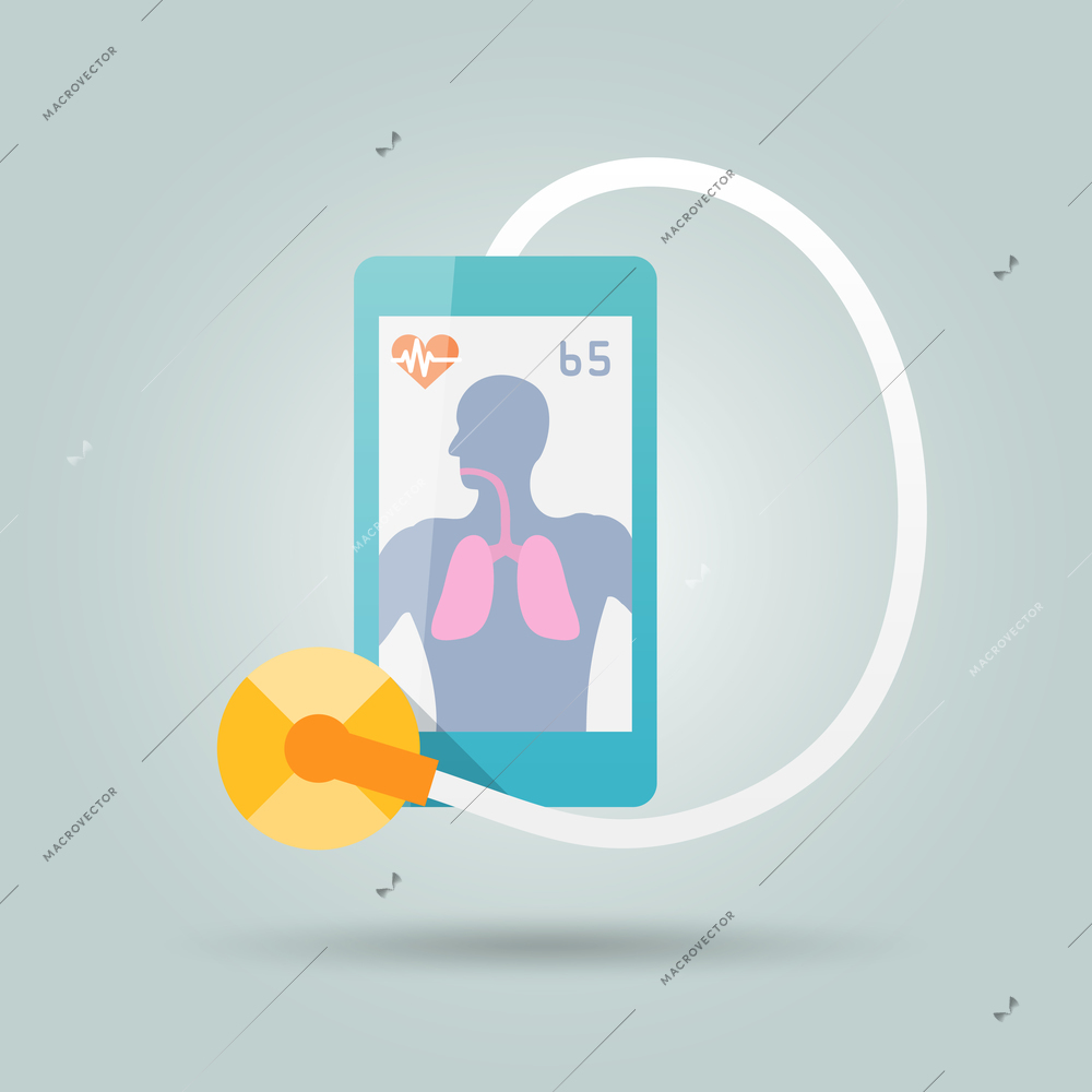 Mobile medicine concept with smartphone and stethoscope flat vector illustration