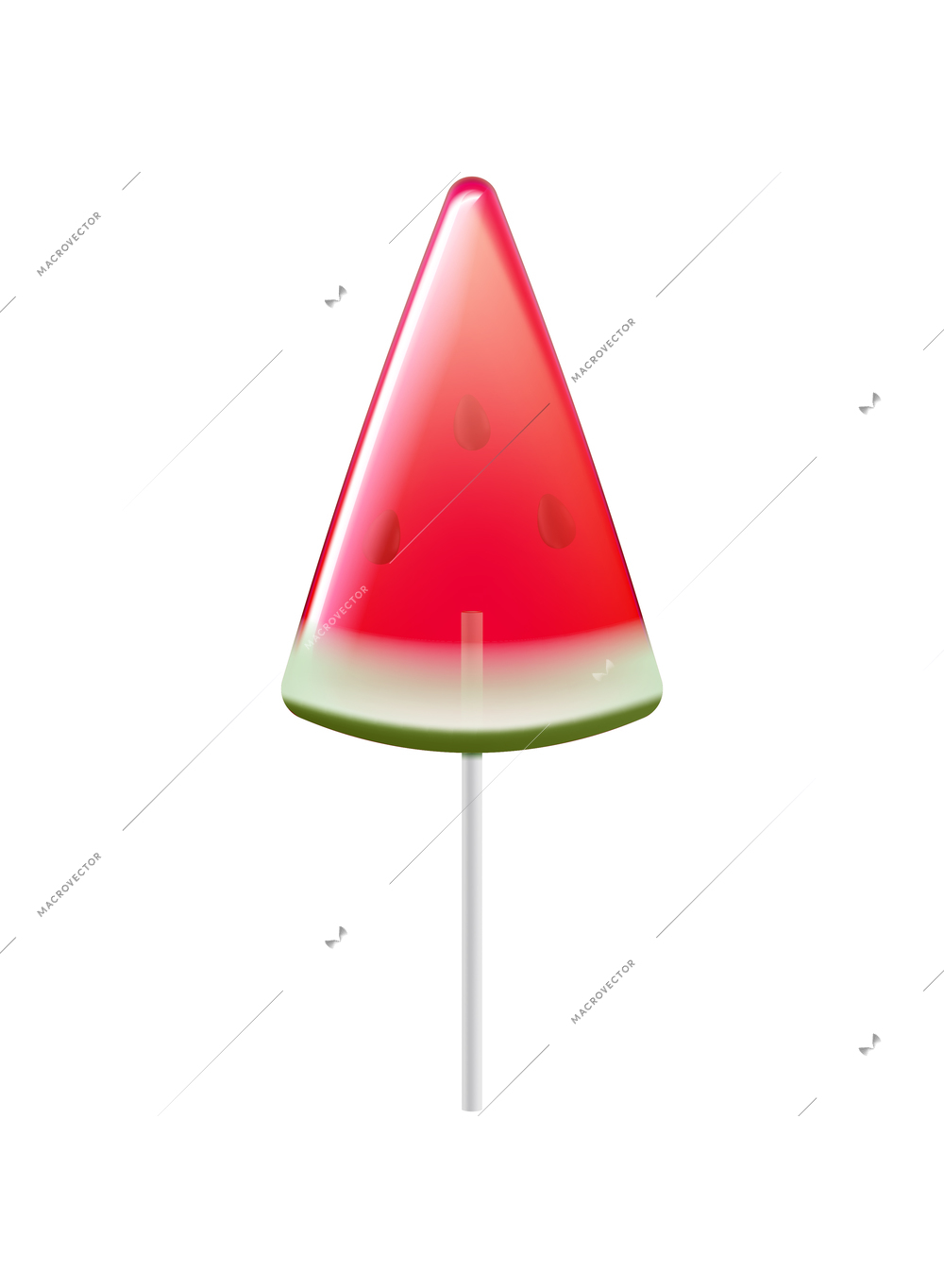 Realistic lollipop in shape of watermelon slice vector illustration