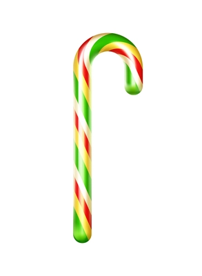 Striped candy cane on white background realistic vector illustration