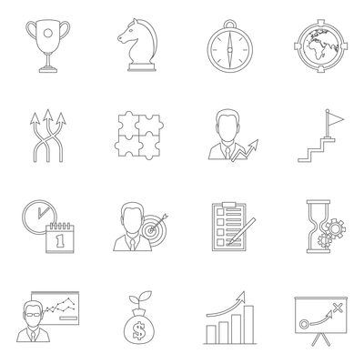 Business strategy planning icon outline with award direction to-do list isolated vector illustration