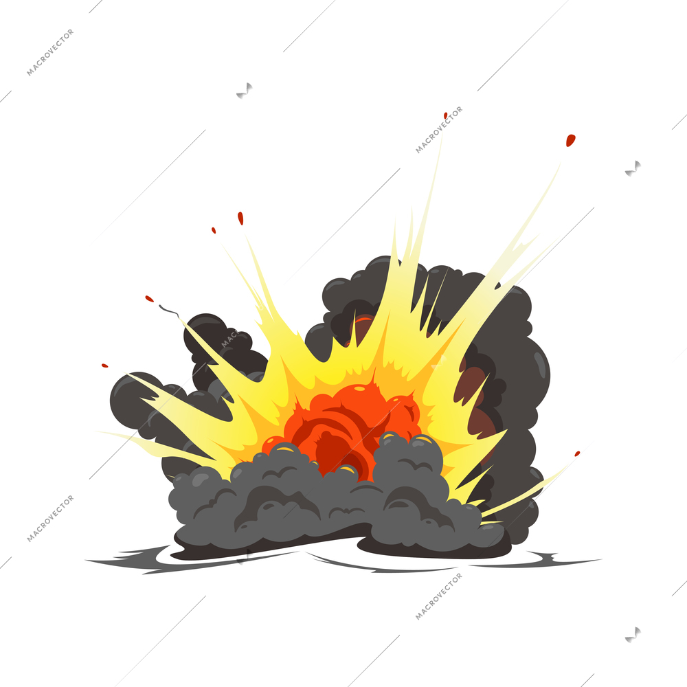 Bomb explosion fire bang amination composition with view of blasting bomb with black smoke vector illustration