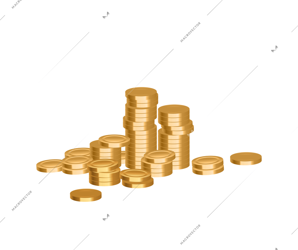 Realistic gold coins stack on white background vector illustration