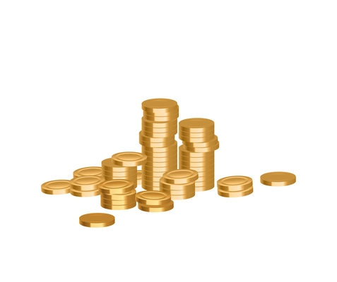 Realistic gold coins stack on white background vector illustration