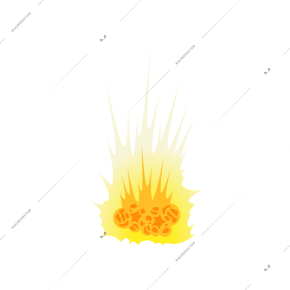 Bomb explosion fire bang amination composition with falling flame on blank background vector illustration