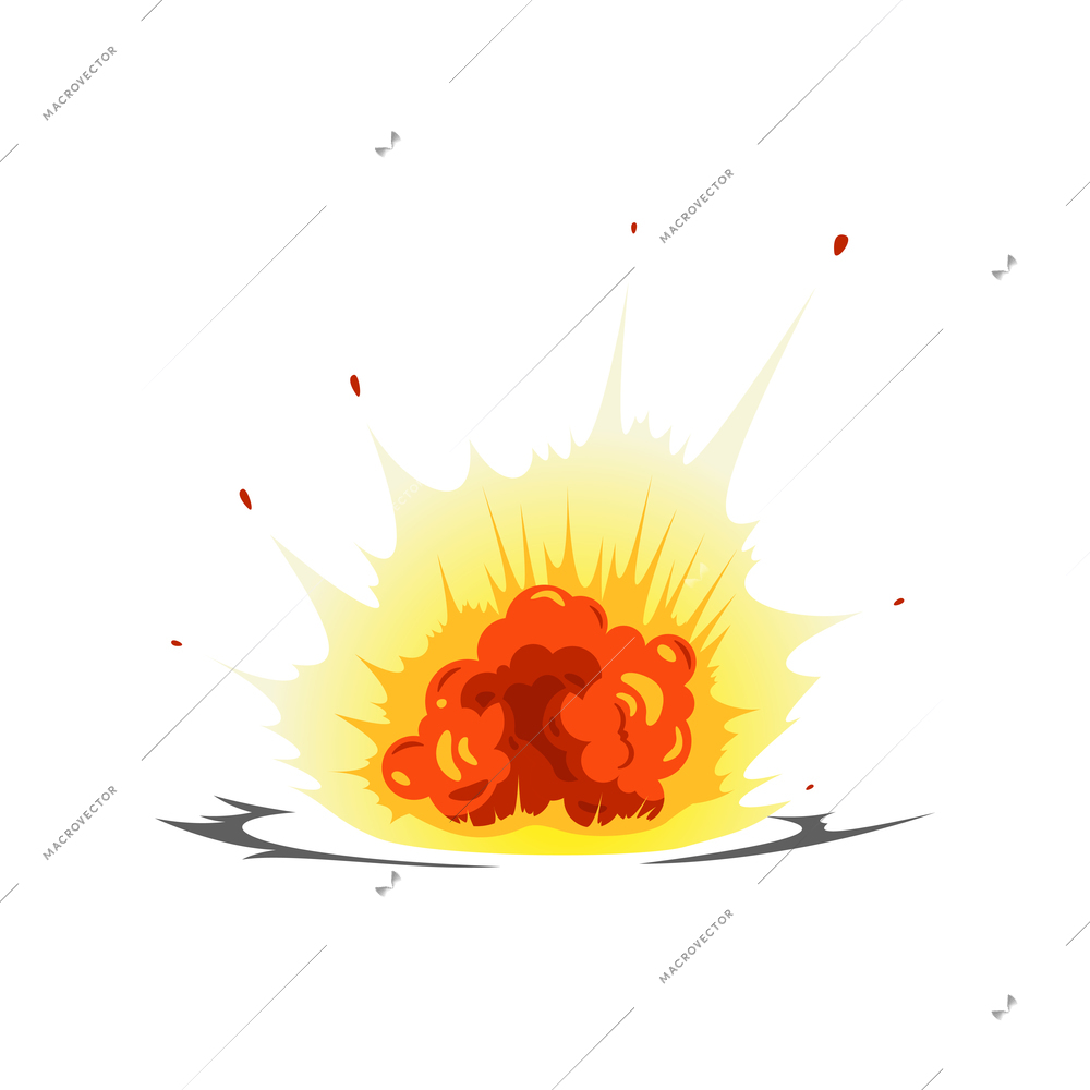 Bomb explosion fire bang amination composition with view of ground explosion with fire on blank background vector illustration