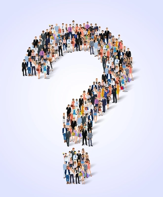 Group of people adult professionals in question mark shape poster vector illustration