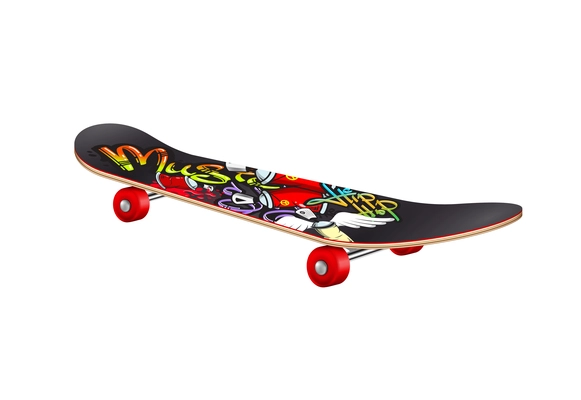Realistic icon of trendy skateboard on white background vector illustration