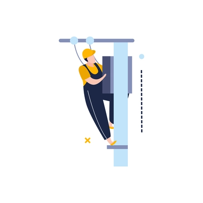 Electricity and lighting flat icons composition with character of electrician climbing up the power line pole vector illustration