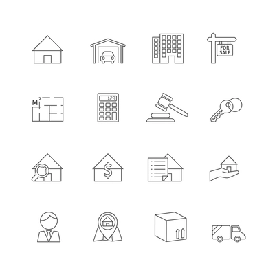 Real estate outline icons set of commercial property business isolated vector illustration