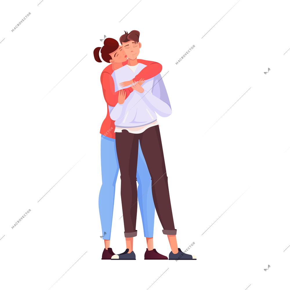 International thank you day flat composition with view of loving couple hugging on blank background vector illustration