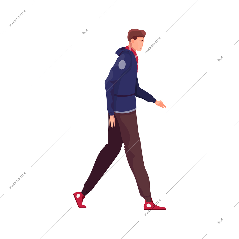 Christmas flat composition with isolated human character of man wearing warm clothes on blank background vector illustration