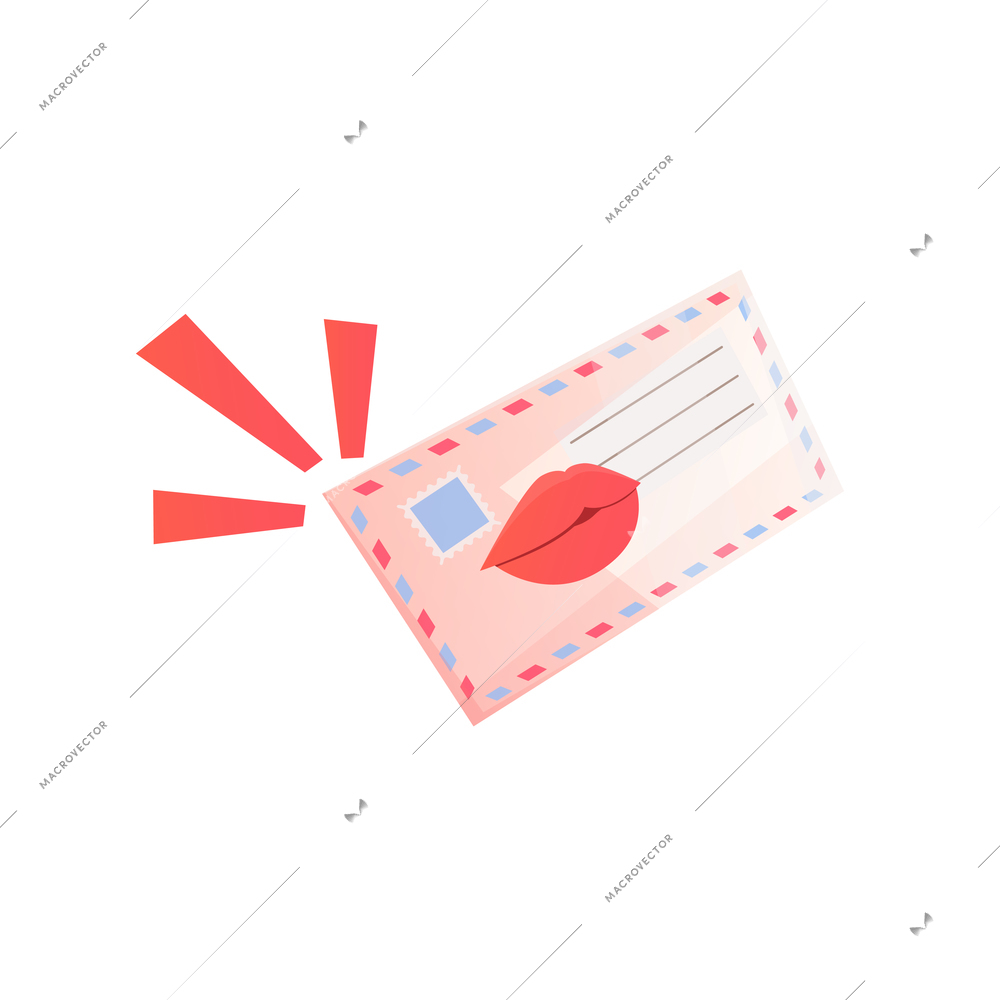 International thank you day flat composition with isolated image of letter envelope with kissing lips vector illustration