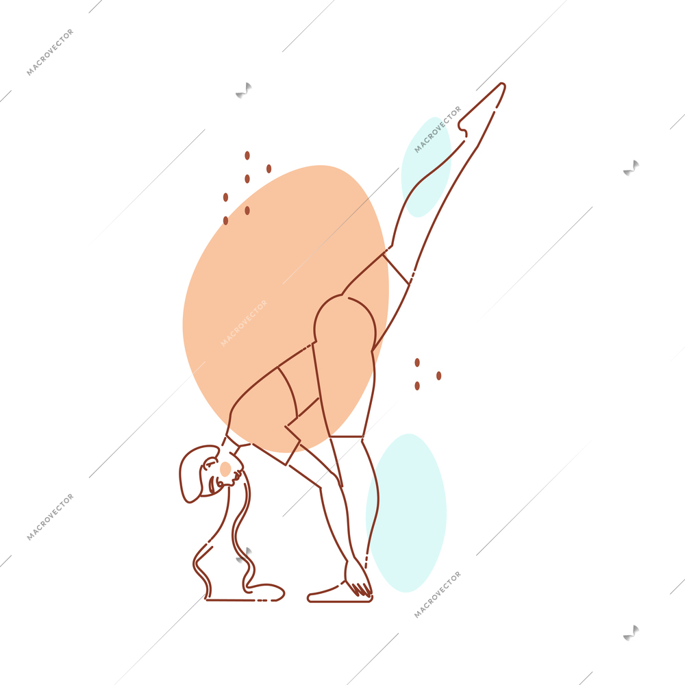 Line art woman yoga color composition with female character in yoga pose vector illustration