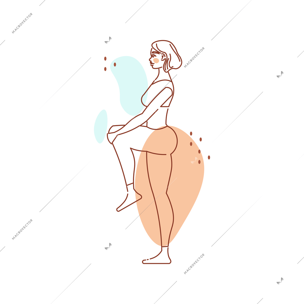 Line art woman yoga color composition with female character in yoga pose vector illustration